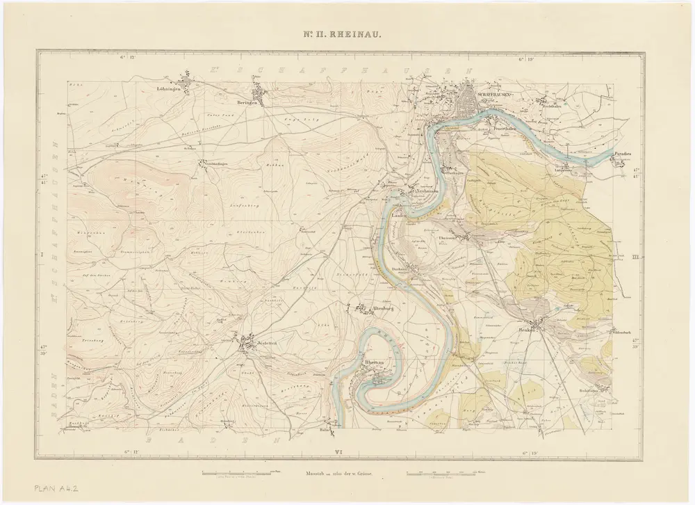 Topographische Karte des Kantons Zürich (Wild-Karte): Blatt II: Rheinau