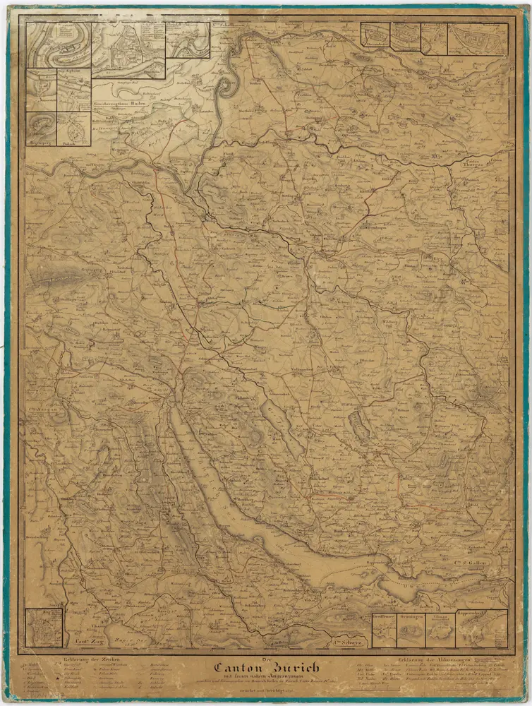 Karte des Kantons Zürich mit den gebauten, in Bau befindlichen und geplanten Strassen am Anfang des Jahres 1850