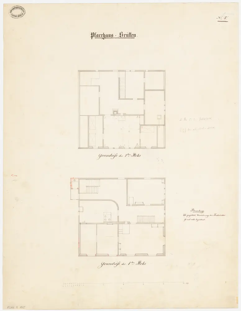 Brütten: Pfarrhaus, 1. und 2. Stock; Grundrisse (Nr. 5)