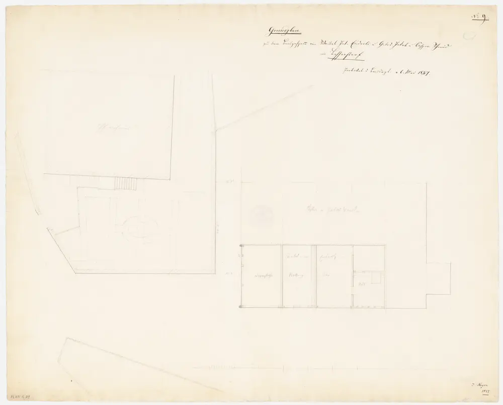 Bassersdorf: Baugespann von Weibel Jakob Enderli und den Gebrüdern Jakob und Caspar Schmid neben dem Pfarrhaus; Grundriss (Nr. 9)