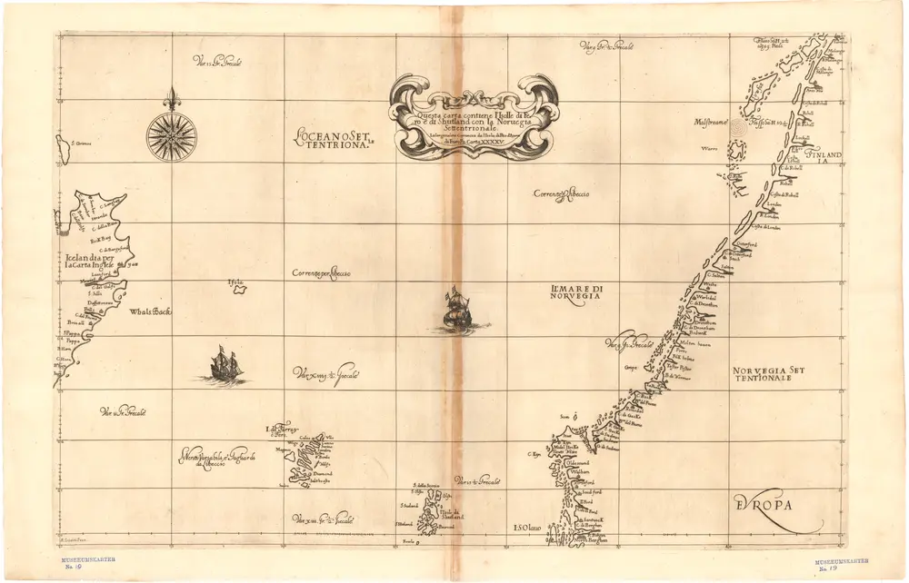 Museumskart 17 Kart over Norskehavet med Island, Færøyene, Shetland og norskekysten