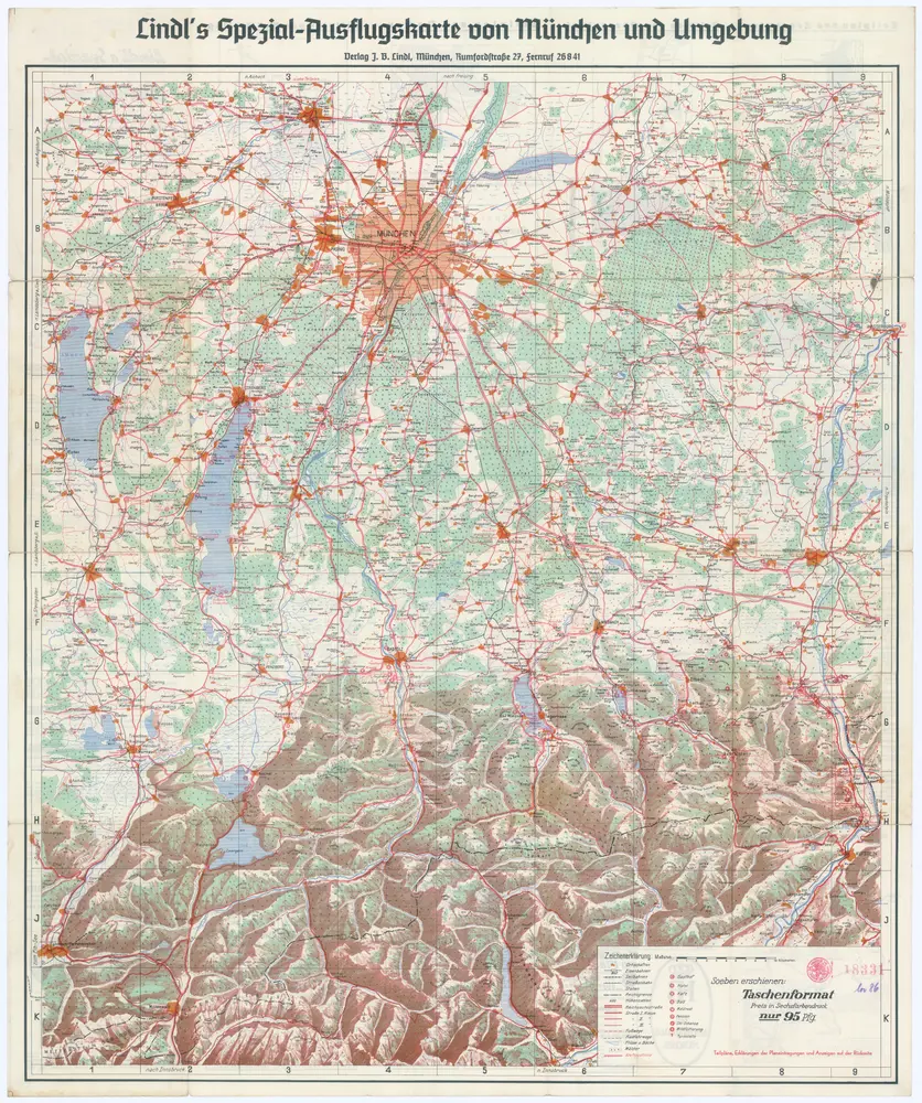 Lindl's Spezial-Ausflugskarte von München und Umgebung