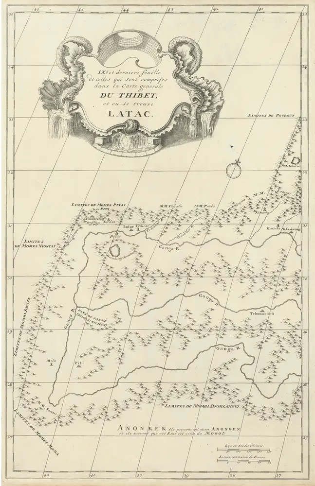 IX.e et derniere feuille de celles qui sont comprises dans la Carte Generale Du Thibet, et ou se trouve Latac. [Karte], in: Nouvel Atlas De La Chine, de la Tartarie Chinoise Et Du Thibet, S. 109.