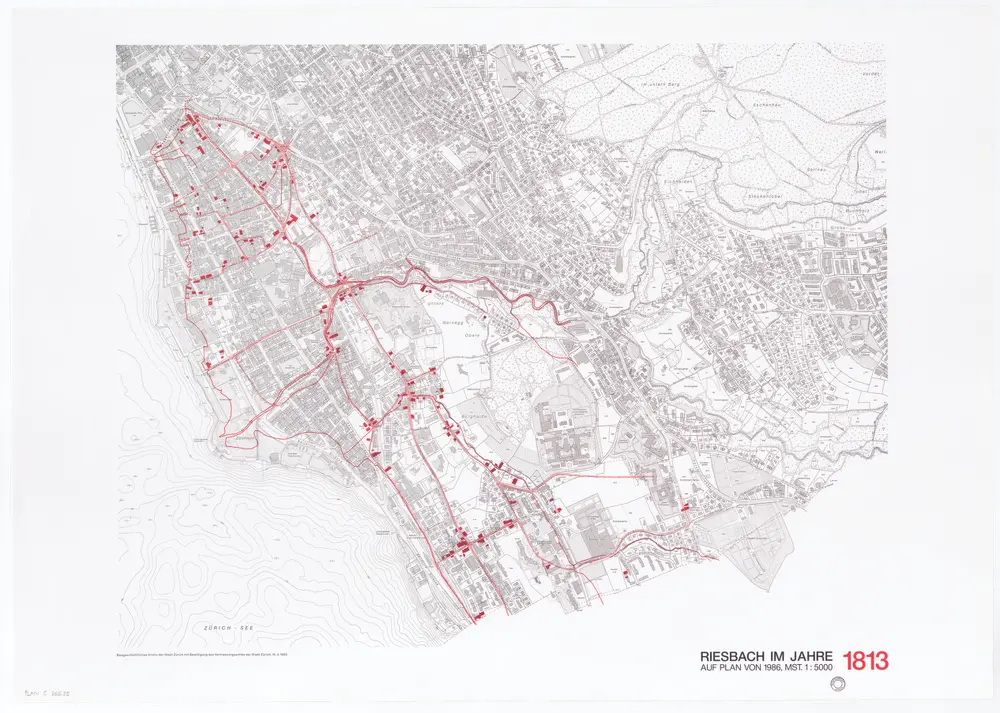 Historische Bauzustände der Zürcher Aussenquartiere in 48 Blättern: Riesbach im Jahre 1813 auf einem Plan von 1986; Übersichtsplan