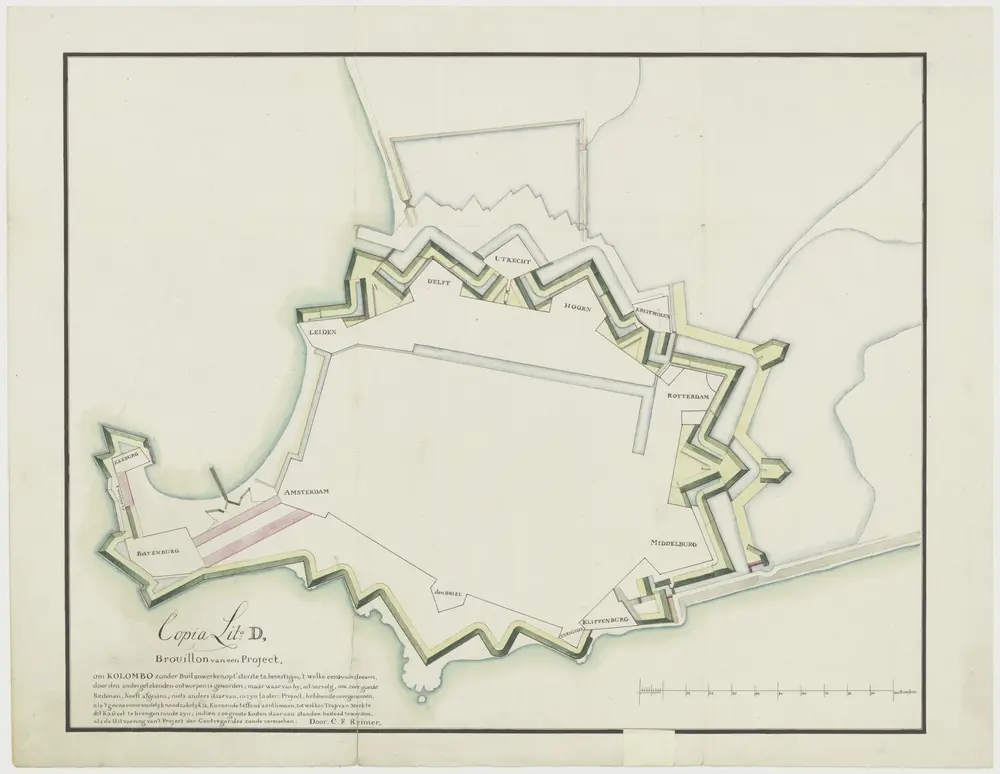 Plan voor veranderingen aan het kasteel van Colombo