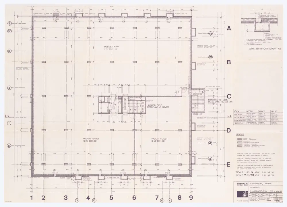 Staatsarchiv des Kantons Zürich, Neubau im Irchelpark: 2. Untergeschoss; Grundriss