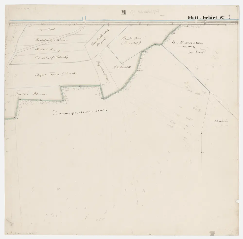 Opfikon bis Oberglatt: Grundeigentümer entlang der Glatt; Grundrisse (Glatt-Gebiet Nr. 1): Blatt VII: Rümlang beim Mäuswinkel und Grüt; Grundriss (Glatt-Gebiet Nr. 1)