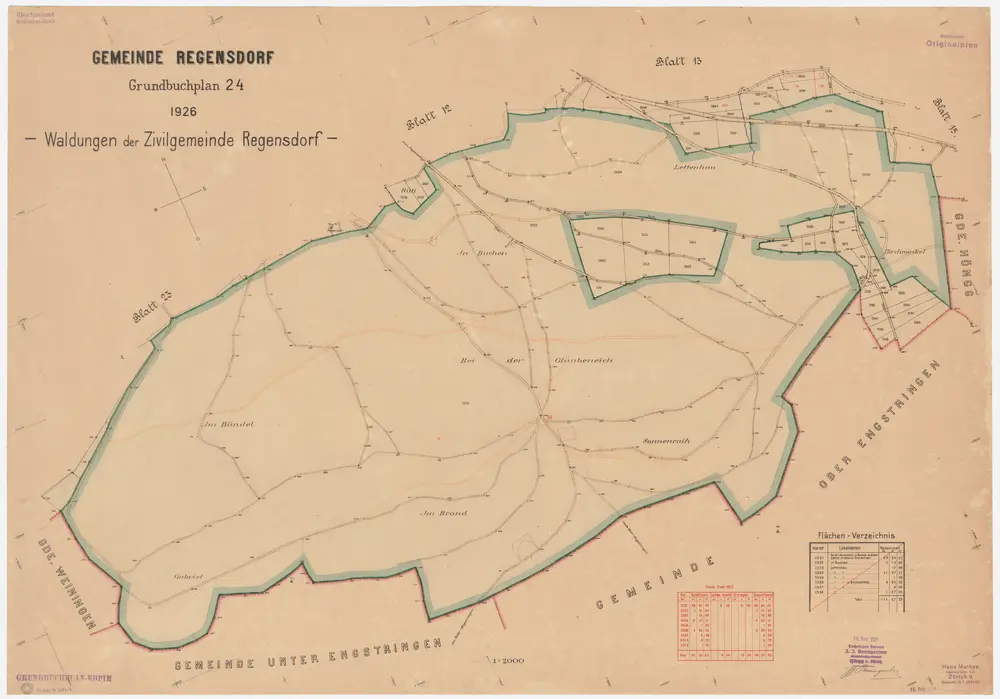 Regensdorf: Gemeindewaldung: Glaubeneich, Buechen (Buchen), Sunnenrain (Sonnenrein), Brand, Rüti (Reutenen), Lättenhau (Lattenhau), Birchwinkel; Grundriss