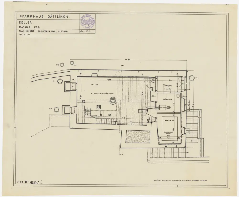 Dättlikon: Pfarrhaus: Keller; Grundriss