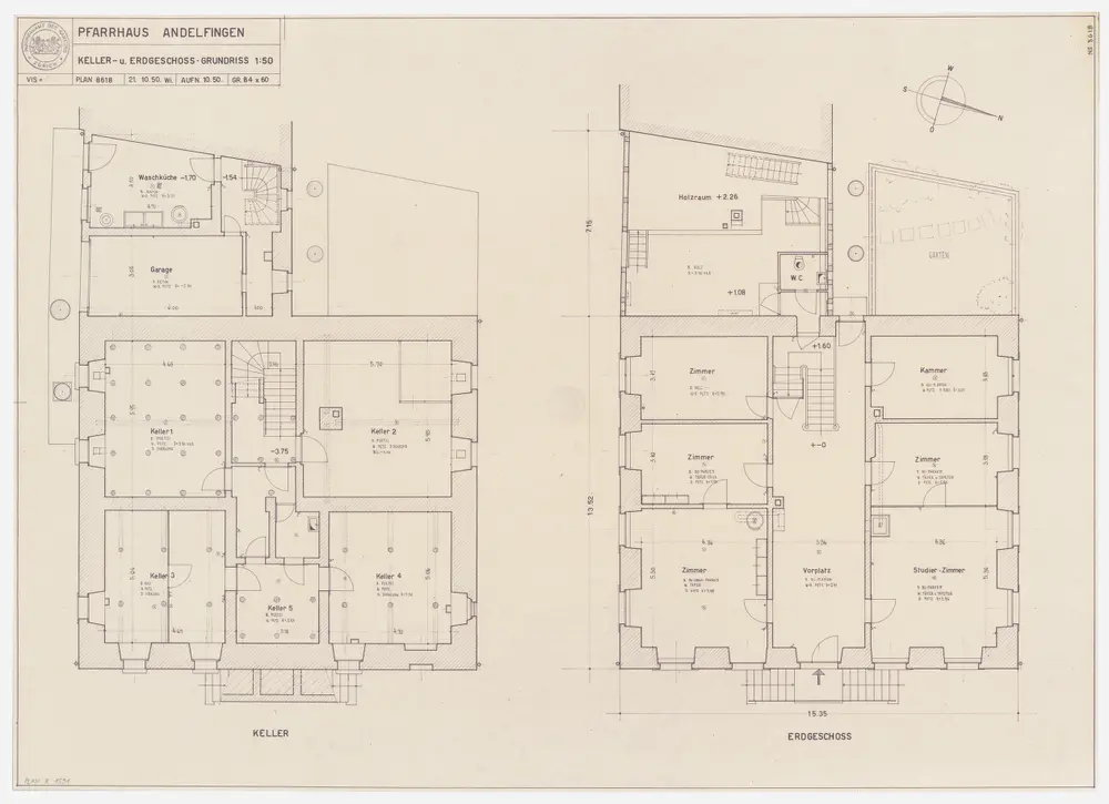 Andelfingen: Pfarrhaus, Keller und Erdgeschoss; Grundrisse