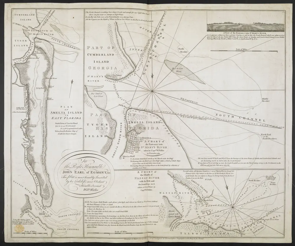 PLAN OF AMELIA ISLAND IN EAST FLORIDA Taken from De Brahm's Map of South Carolina and Georgia = A CHART of the Entrance into ST MARY'S RIVER by Capt.n W. Fuller in November 1769 = A CHART of the Mouth of NASSAU RIVER with the BAR and the Soundings on it taken at Low Water by Capt.n W. Fuller