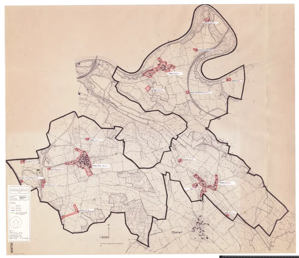 Adlikon: Definition der Siedlungen für die eidgenössische Volkszählung am 01.12.1970; Siedlungskarte