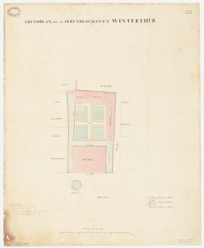 Winterthur: Pfrundlokalität mit Pfarrhaus und Umgebung; Grundriss (Nr. 1)