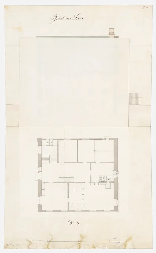 Seen: Pfarrhaus; Grundriss des Erdgeschosses und Nordansicht (Nr. 4)