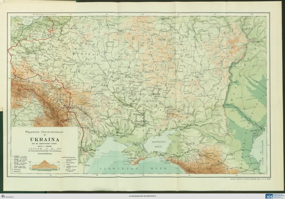 Physische Übersichtskarte der Ukraina und der angrenzenden Länder