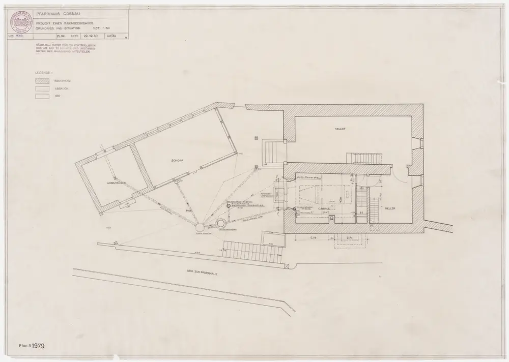 Gossau: Pfarrhaus, Waschhaus und Holzschuppen, projektierter Garageneinbau; Grundriss