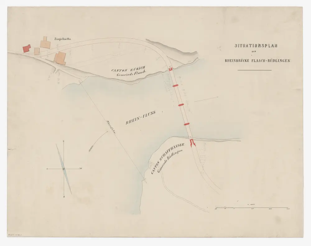 Flaach, Rüdlingen SH: Eiserne Fachwerkbrücke über den Rhein; Situationsplan