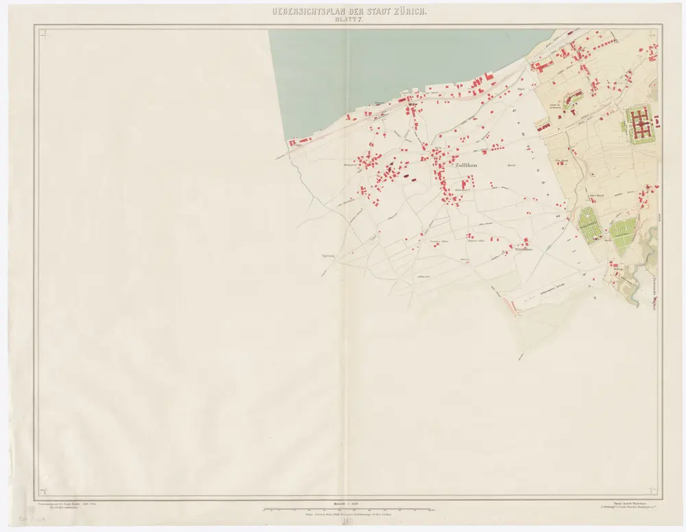 Übersichtsplan der Stadt Zürich und der umliegenden Gemeinden in 9 Blättern: Blatt 7: Riesbach, Zollikon