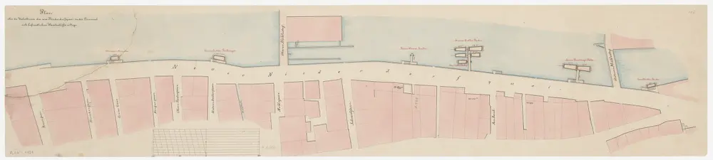 Zürich: Rosengasse bis Neumühle, Niederdorfquai mit Waschschiffen und Stegen in der Limmat; Situationsplan (Zürichsee-Abfluss Nr. 21)