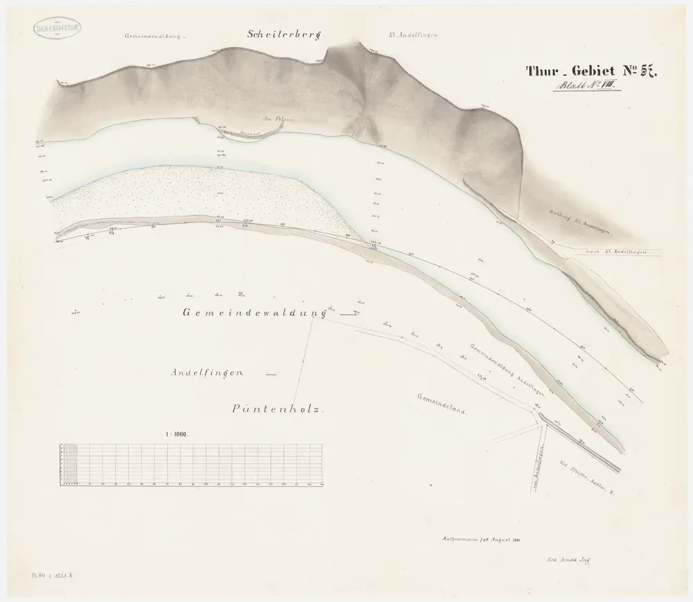 Andelfingen (damals Grossandelfingen), Kleinandelfingen, Flaach: Thur von oberhalb der Andelfinger Eisenbahnbrücke bis zur Einmündung in den Rhein, Thurkorrektion: Blatt VIII: Andelfingen (damals Grossandelfingen), Kleinandelfingen: Püntenholz, Thurkorrektion; Situationsplan (Thur-Gebiet Nr. 57)