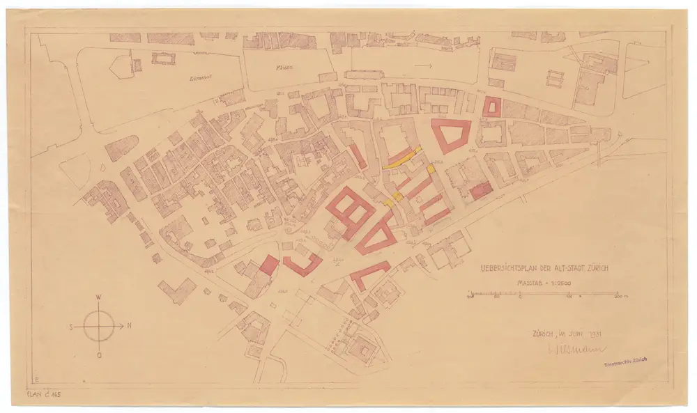 Situationsplan des projektierten Zähringerdurchbruchs und des projektierten Neubaus des umliegenden Altstadtquartiers