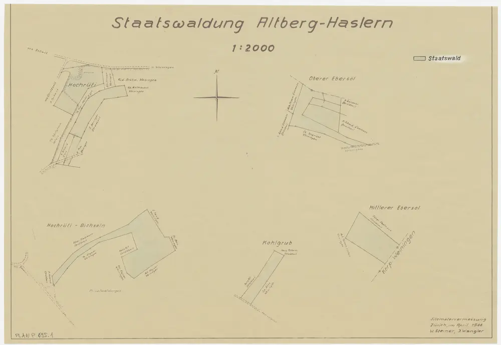 Weiningen, Geroldswil, Oetwil an der Limmat, Dänikon, Dällikon: Staatswaldungen: Weiningen, Geroldswil: Hochrüti, Bichslen (Bichseln), Oberer und Mittlerer Äbersol (Ebersol), Kohlgrub; Grundrisse