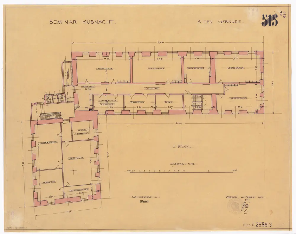 Küsnacht: Seminar, altes Gebäude: 1. Stock; Grundriss