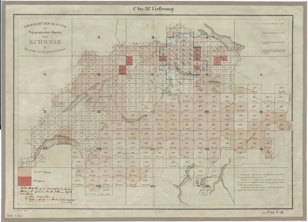 Topographischer Atlas der Schweiz (Siegfried-Karte): Den Kanton Zürich betreffende Blätter: Übersicht der Blätter