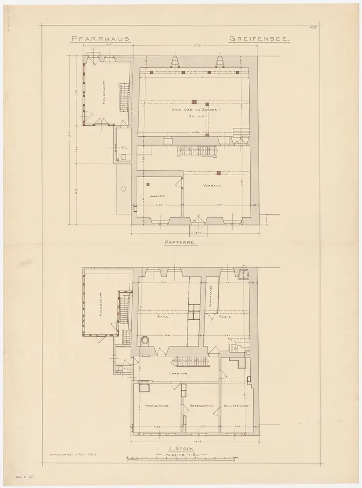 Greifensee: Pfarrhaus, Erdgeschoss und 1. Stock; Grundrisse (Nr. 5)