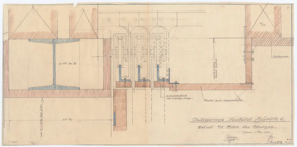 Neubühl, Landwirtschaftliche Schule Strickhof: Detail in der Höhe des Sturzes; Schnitt