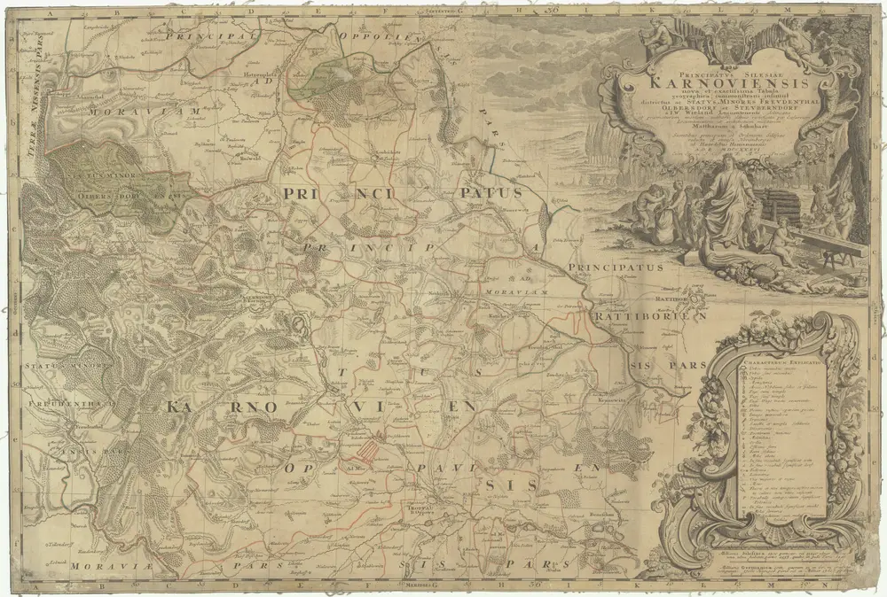 Principatvs Silesiae Karnoviensis nova et exactissima tabula geographica commonstrans insimul districtus ac Statvs minores Frevdenthal, Olbersdorf et Stevberndorf