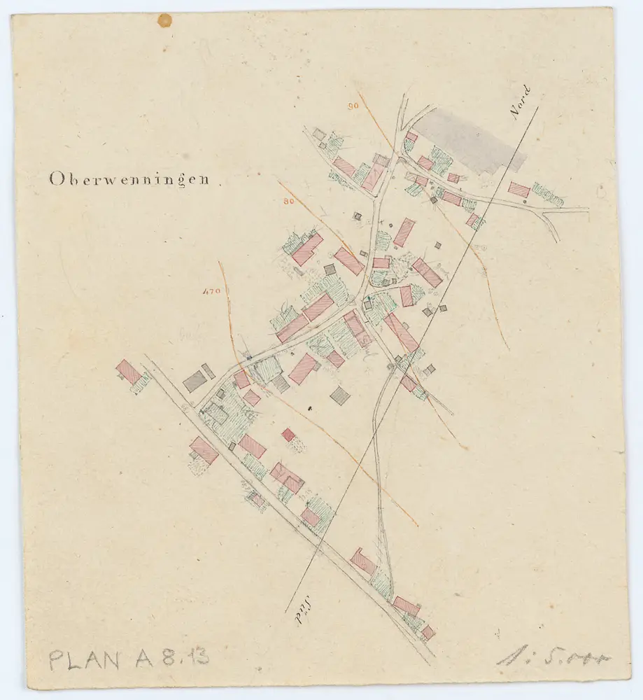 Vorlagen für die Topographische Karte des Kantons Zürich (Wild-Karte): Bezirk Dielsdorf: Ortsplan: Oberweningen