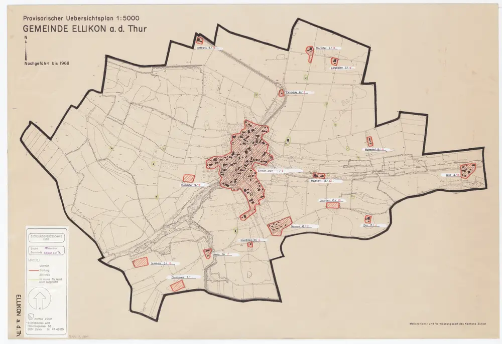 Ellikon an der Thur: Definition der Siedlungen für die eidgenössische Volkszählung am 01.12.1970; Siedlungskarte