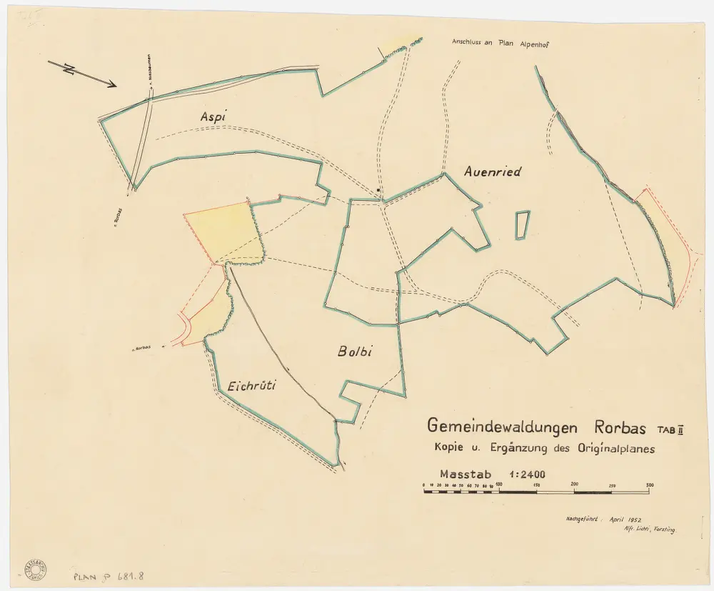 Rorbas, Bülach; Gemeindewaldung Rorbas: Rorbas: Aspi, Eichrüti, Bolbi, Auenriet (Auenried); Grundriss