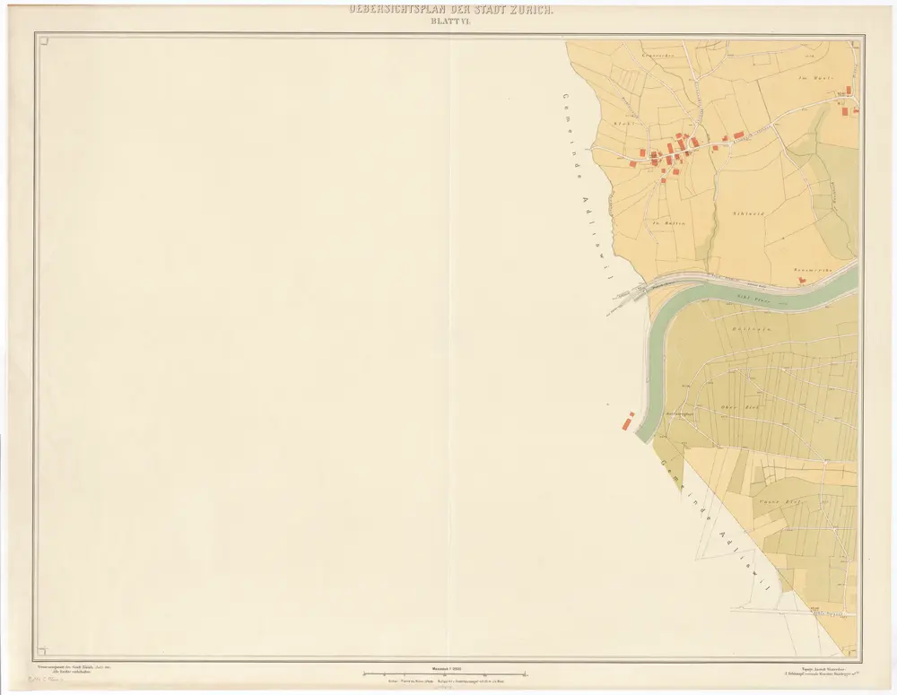 Übersichtsplan der Stadt Zürich und der umliegenden Gemeinden in 23 Blättern: Blatt VI: Teile von Leimbach und Wollishofen