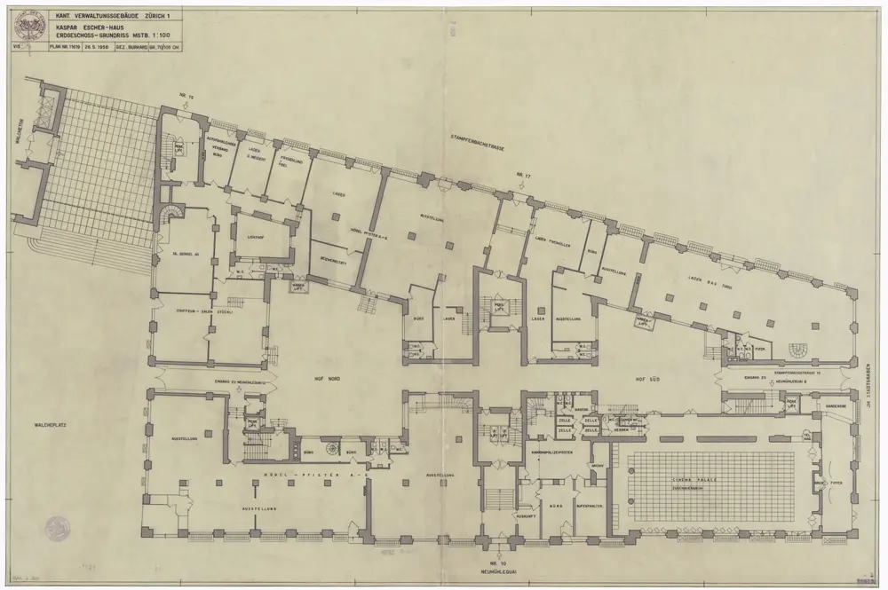 Kaspar Escher-Haus, Verwaltungsgebäude: Erdgeschoss; Grundriss