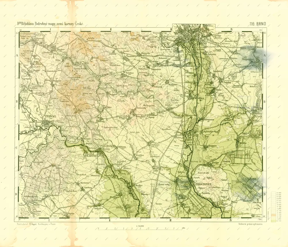 Podrobné mapy zemí Koruny české v měřítku 1:75.000 a mapa vzdáleností všech míst při silnici ležících - Brno. Průvodce statisticko-historický po všech místech na těchto mapách uvedených a rejstřík věcný názvů hor, potoků, řek, rybníků atd. Sešit 5. List 116,