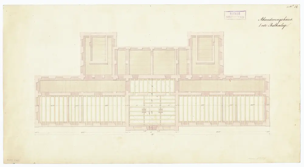 Kantonsspital Zürich, projektiertes Absonderungshaus, Oberstrass: Erste Balkenanlage; Grundriss