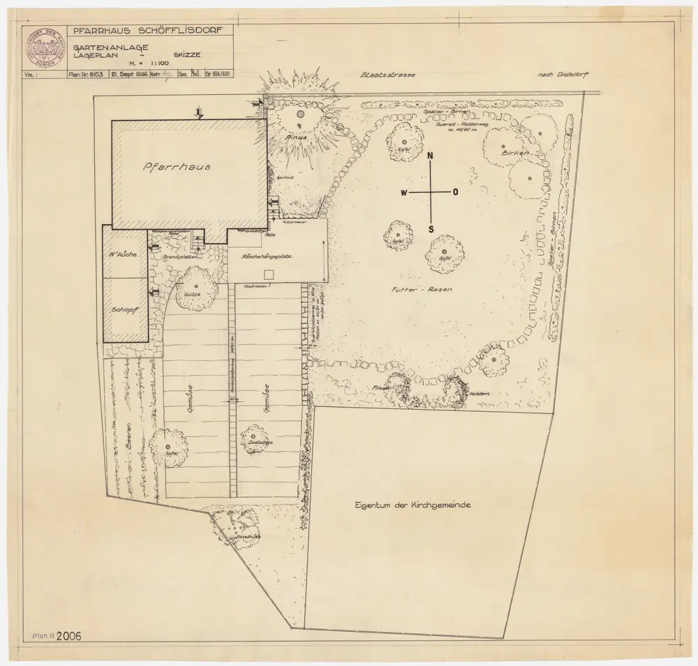 Schöfflisdorf: Pfarrhaus mit Nebengebäuden und Gartenanlage; Grundriss