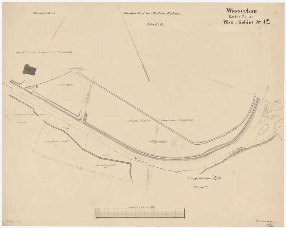 Zell: Von unterhalb Mülau bis Rämismühle, Tösskorrektion; Situationsplan (Töss-Gebiet Nr. 19, Blatt 4)