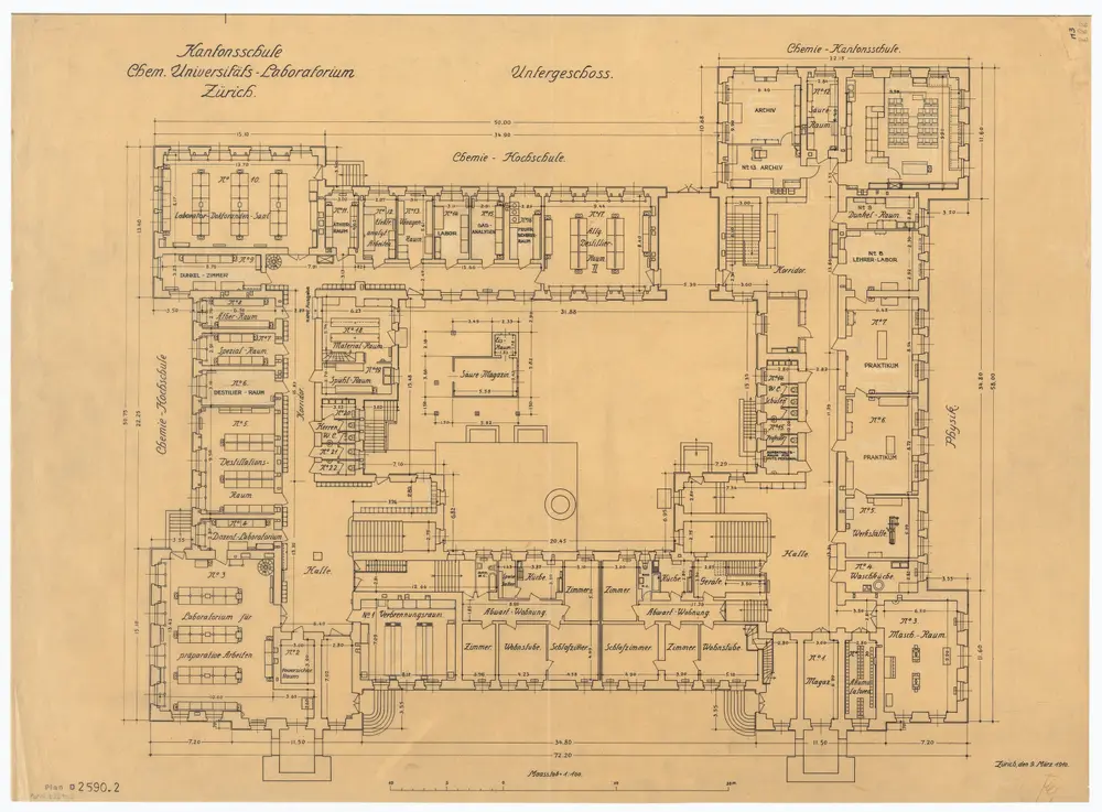 Universität Zürich (Chemisches Institut) und Kantonsschule Zürich, Neubau Rämistrasse 76: Grundrisse: Untergeschoss; Grundriss