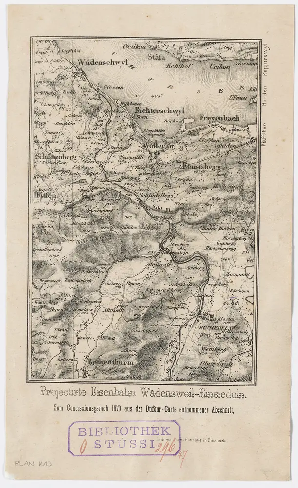 Projektierte Eisenbahnstrecke Wädenswil-Einsiedeln; Übersichtskarte