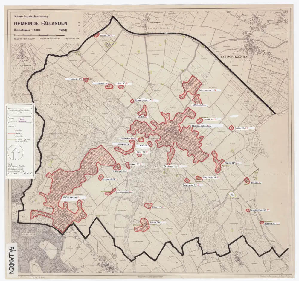 Fällanden: Definition der Siedlungen für die eidgenössische Volkszählung am 01.12.1970; Siedlungskarte