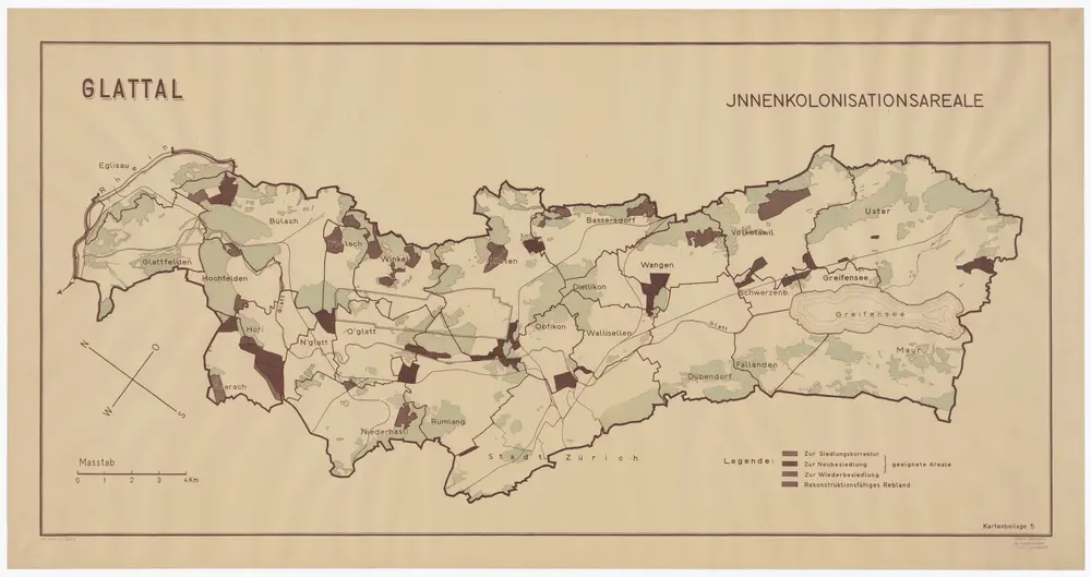 Fällanden bis Glattfelden: Melioration des ganzen Glatttals, Innenkolonisationsareale; Übersichtsplan