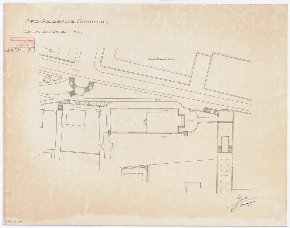 Universität Zürich, projektierte Archäologische Sammlung: Situationsplan