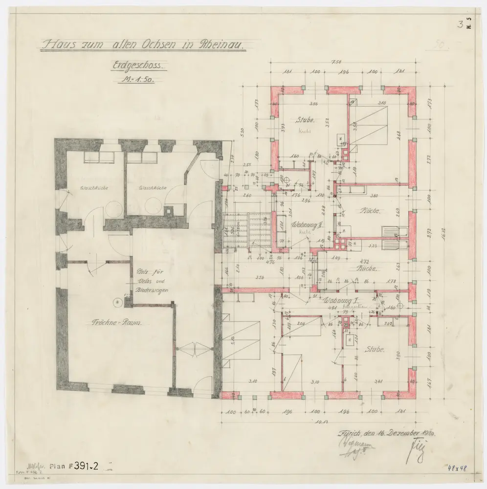 Gemeinde Rheinau: Haus zum alten Ochsen: Erdgeschoss; Grundriss