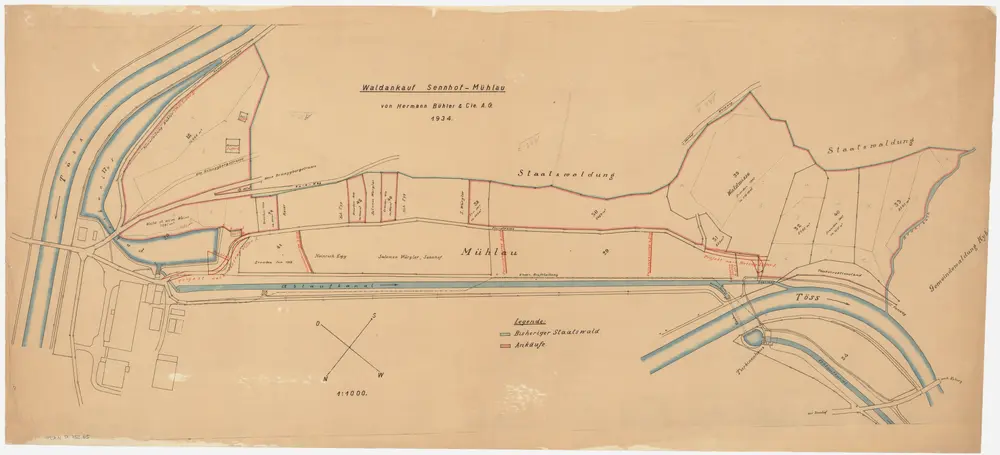 Kyburg, Töss, Illnau-Effretikon (damals Illnau), Schlatt: Staatswaldung: Kyburg: Durch den Staat angekaufte Waldstücke der Firma Hermann Bühler und Cie. bei Mühlau; Grundriss