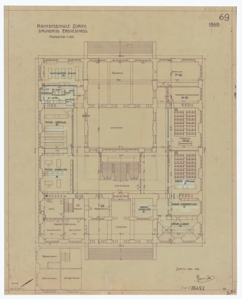 Alte Kantonsschule (Seminar), Rämistrasse 59: Grundrisse: Erdgeschoss; Grundriss