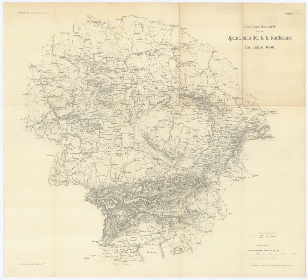 Übersichtskarte für die Operationen der k. k. Nordarmee im Jahre 1866