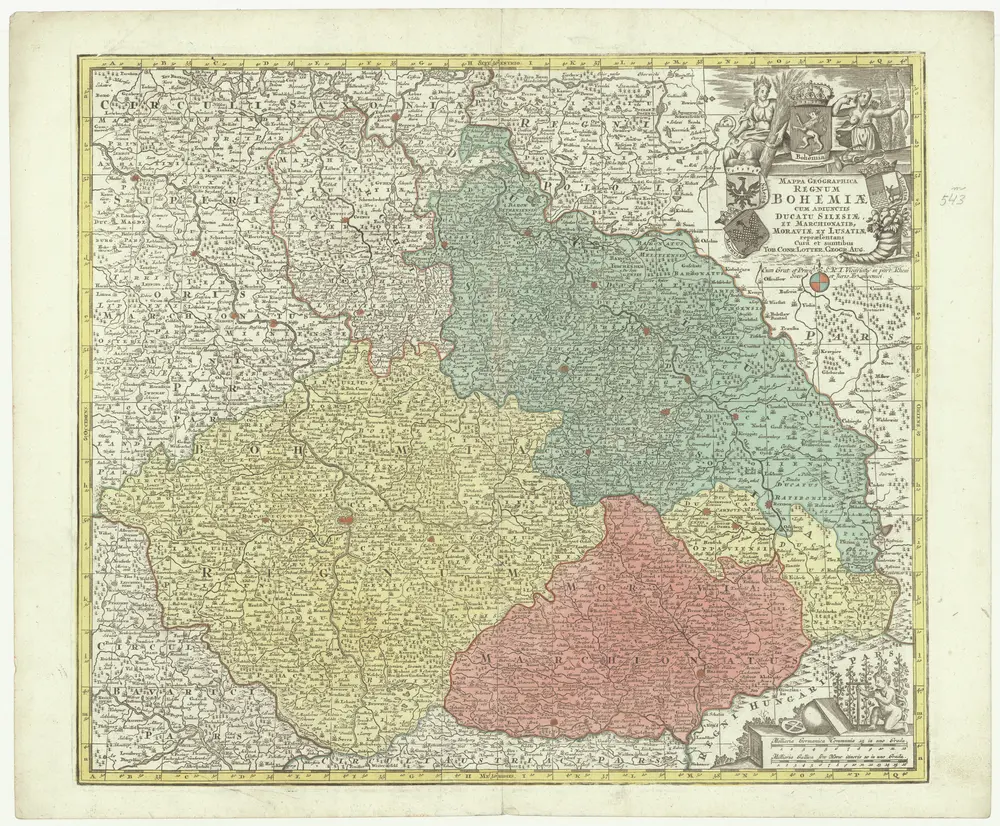 Mappa geographica regnum Bohemiae cum adiunctis ducatu Silesiae et marchionatib[us] Moraviae et Lusatiae repraesentans